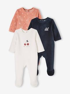 Bebé 0-36 meses-Lote de 3 pijamas, em veludo, abertura atrás, para bebé