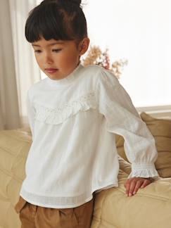 Menina 2-14 anos-Blusas, camisas-Blusa romântica, folho em bordado inglês, para menina