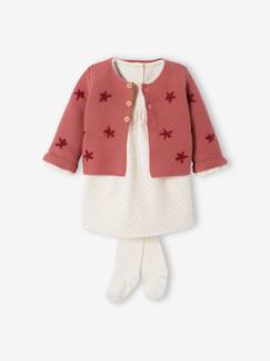 Bebé 0-36 meses-Conjuntos-Conjunto casaco bordado + vestido em moletão + collants, para bebé