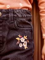 Jeans largos com flores bordadas, para menina PRETO ESCURO LISO COM MOTIVO 