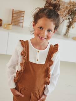 Menina 2-14 anos-Blusa com folhos, em gaze de algodão, para menina