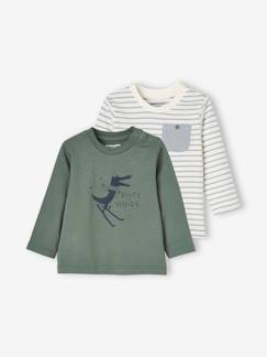 Bebé 0-36 meses-T-shirts-Lote de 2 camisolas, animal e riscas, para bebé