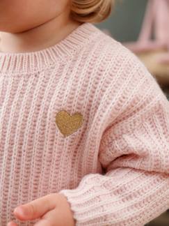 Bebé 0-36 meses-Camisolas, casacos de malha, sweats-Camisolas-Camisola em tricot, coração dourado, para bebé