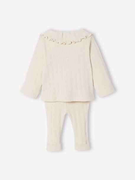 Conjunto em malha ajurada, camisola e calças, para bebé BEGE CLARO LISO 