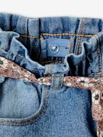 Jeans estilo paperbag e cinto florido, para menina AZUL ESCURO DESBOTADO+AZUL ESCURO LISO 