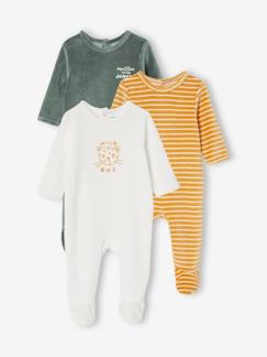 Bebé 0-36 meses-Pijamas, babygrows-Lote de 3 pijamas, em veludo, abertura atrás, para bebé