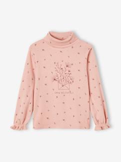 Menina 2-14 anos-T-shirts-Camisola de gola subida, em canelado às flores, para menina