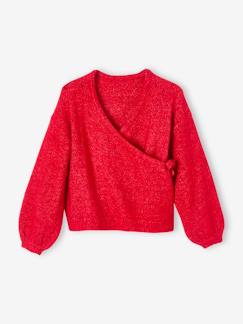 Menina 2-14 anos-Camisolas, casacos de malha, sweats-Casaco cruzado em malha ajurada irisada, para menina