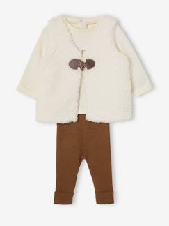 Bebé 0-36 meses-Calças, jeans-Conjunto de 3 peças: colete em imitação pelinho, camisola e leggings, para bebé
