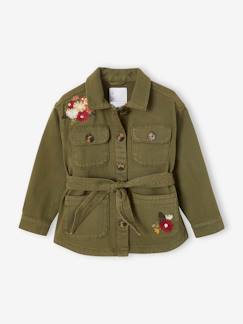 Menina 2-14 anos-Casacos, blusões-Parkas, sobretudos-Casaco estilo militar, flores bordadas, para menina