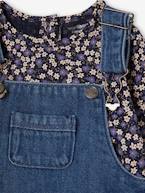 Conjunto de 3 peças: vestido estilo jardineiras em ganga, camisola e fita de cabelo, para bebé azul-noite 
