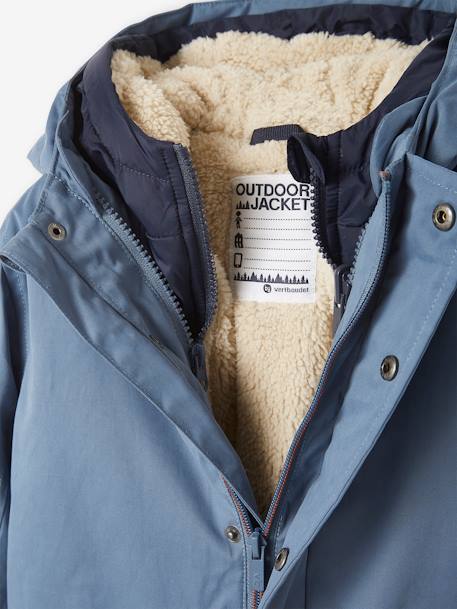 Parka 3 em 1, com blusão amovível, para menino AZUL ESCURO LISO COM MOTIVO+AZUL MEDIO LISO COM MOTIVO+CASTANHO ESCURO LISO COM MOTIV+VERDE MEDIO LISO COM MOTIVO 