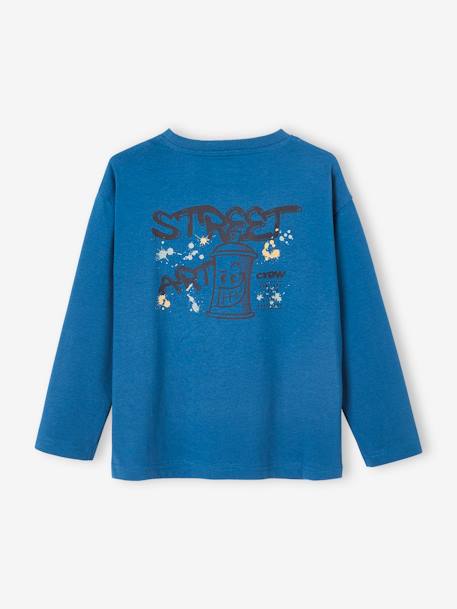Camisola com motivo grande atrás, para menino azul-medio 