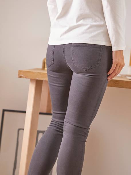 Jeans slim, entrepernas 69 cm, para grávida CINZENTO ESCURO LISO 