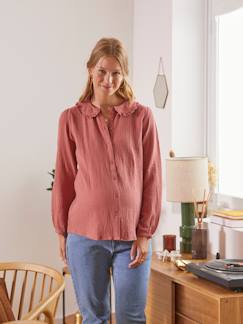 Roupa grávida-Blusas, camisas-Camisa em gaze de algodão, especial gravidez e amamentação