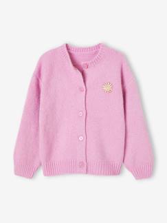 Menina 2-14 anos-Camisolas, casacos de malha, sweats-Casaco modelo loose, emblema irisado em forma de flor, para menina