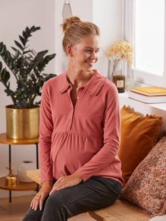 Roupa grávida-Camisola com folho na gola, especial gravidez e amamentação
