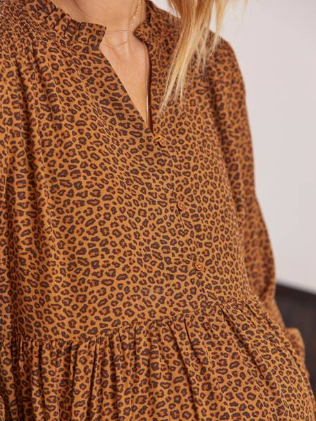 Vestido com estampado leopardo, especial gravidez e amamentação CASTANHO MEDIO ESTAMPADO 