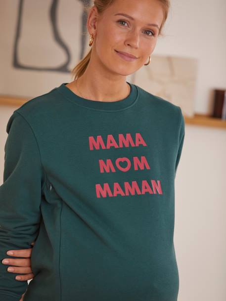 Sweat em moletão com mensagem, especial gravidez e amamentação AZUL ESCURO LISO+VERDE ESCURO LISO COM MOTIVO 