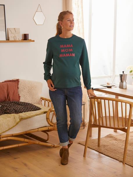Sweat em moletão com mensagem, especial gravidez e amamentação AZUL ESCURO LISO+VERDE ESCURO LISO COM MOTIVO 