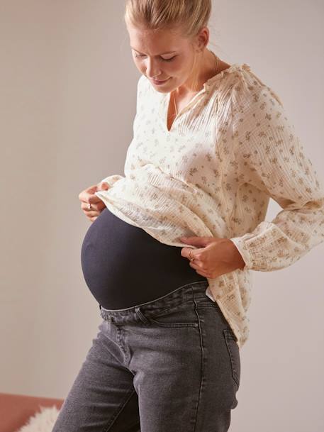 Jeans mom, faixa sem costuras, para grávida AZUL CLARO LISO+AZUL ESCURO DESBOTADO+CINZENTO MEDIO LISO+preto 