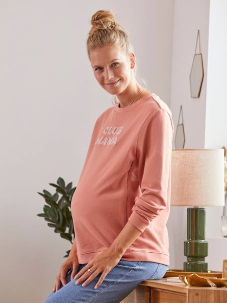 Sweat em moletão com mensagem, especial gravidez e amamentação CASTANHO ESCURO LISO COM MOTIV+CINZENTO MEDIO LISO COM MOTIVO 