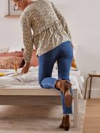 Jeans direitos desfiados, entrepernas 68 cm, para grávida AZUL MEDIO LISO 