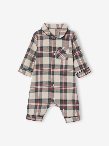 Pijama aos quadrados, em flanela, para bebé cru 