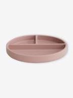 Prato compartimentado Montessori, da MUSHIE, em silicone bege+cinzento+rosa 