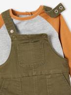 Conjunto de 3 peças, jardineiras, camisola e lenço, para bebé caqui 