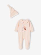 Pijama de Natal e gorro em veludo, para bebé menina rosa-pálido 