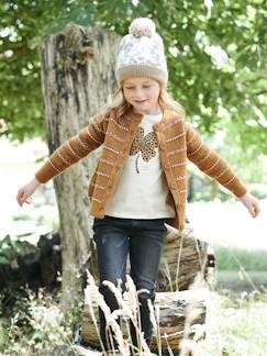 Menina 2-14 anos-Camisolas, casacos de malha, sweats-Casaco às riscas jacquard, detalhes em fio brilhante, para menina
