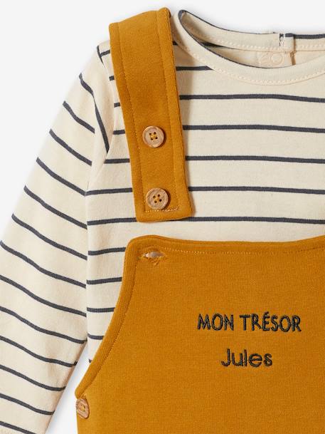 Conjunto para personalizar, camisola e jardineiras em moletão, para bebé CASTANHO MEDIO LISO+cinza mesclado 