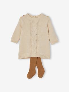 Conjuntos-Vestido em tricot e collants a condizer, para bebé