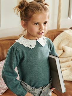 Menina 2-14 anos-Camisolas, casacos de malha, sweats-Camisolas malha-Camisola com gola em bordado inglês, para menina