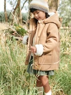Menina 2-14 anos-Casaco com capuz em fazenda, forro em sherpa, para menina