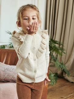 Menina 2-14 anos-Camisolas, casacos de malha, sweats-Casacos malha-Casaco com folhos, em malha fantasia, para menina
