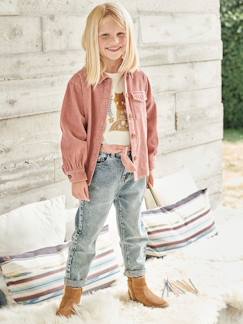 Menina 2-14 anos-Jeans -Jeans "Mom fit" e cinto em gaze de algodão, para menina