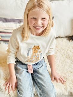 Menina 2-14 anos-T-shirts-T-shirts-Camisola com raposa bordada e detalhes irisados, para menina