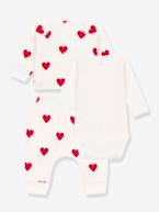 Conjunto de 3 peças corações, para bebé, em algodão da Petit Bateau branco 