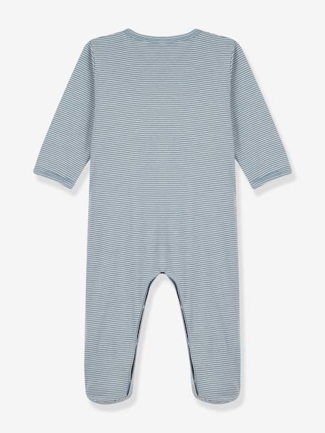Pijama às riscas finas, para bebé, em algodão bio, Petit Bateau azul 