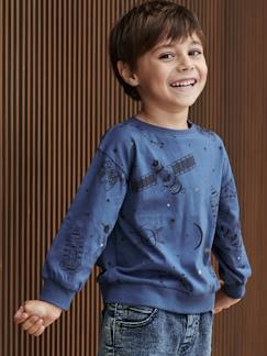Menino 2-14 anos-T-shirts, polos-T-shirts-Camisola "cosmos" efeito sweat, emblema planeta, para menino