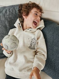 Menino 2-14 anos-Camisolas, casacos de malha, sweats-Sweatshirts-Sweat com capuz, nave espacial em relevo, moletão efeito malhado, para menino