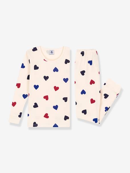Pijama Corações para criança, em algodão bio, da Petit Bateau branco 