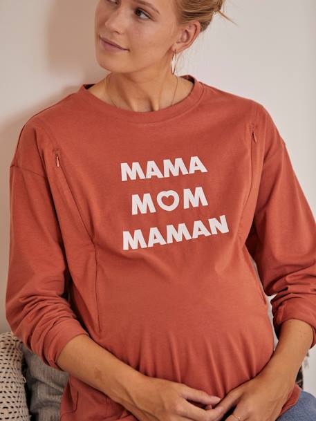 Camisola com mensagem, especial gravidez e amamentação CASTANHO MEDIO LISO COM MOTIVO 