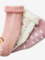 Lote de 3 pares de meias coelhos e corações, para bebé menina rosado 