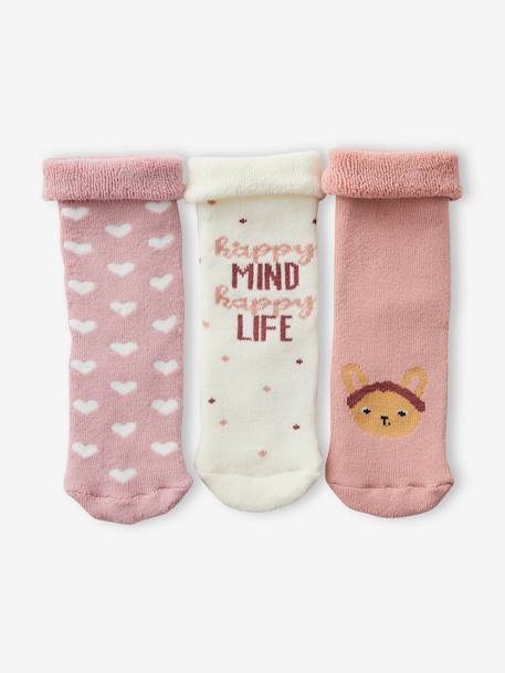 Lote de 3 pares de meias coelhos e corações, para bebé menina rosado 