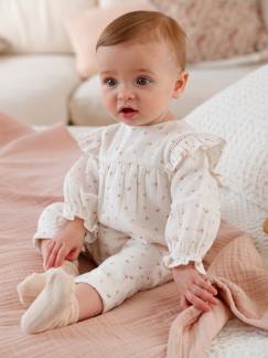 Bebé 0-36 meses-Macacão com folho e forro, em gaze de algodão, para bebé