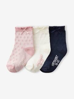 Bebé 0-36 meses-Meias, collants-Lote de 3 pares de meias, em malha ajurada, para bebé menina