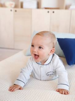 Bebé 0-36 meses-Pijamas, babygrows-Pijama às riscas com abertura à frente, em algodão, para bebé menino